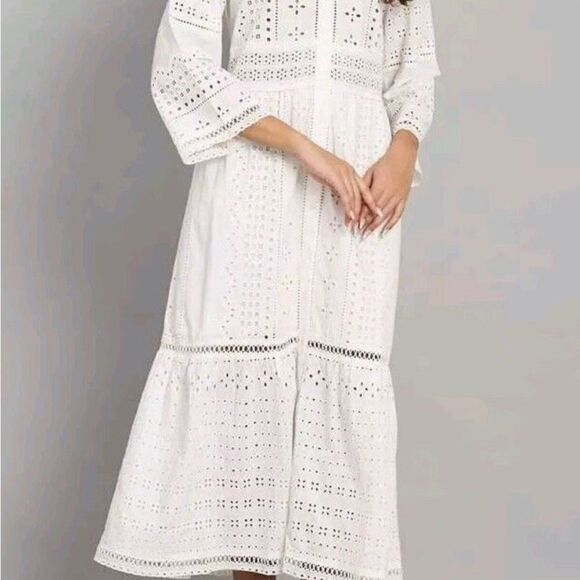 Zara White Eyelet Maxi Dress - Picture 2 of 9